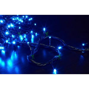 Гирлянда LED светодиодная на 300 ламп синяя (черный провод, линза)